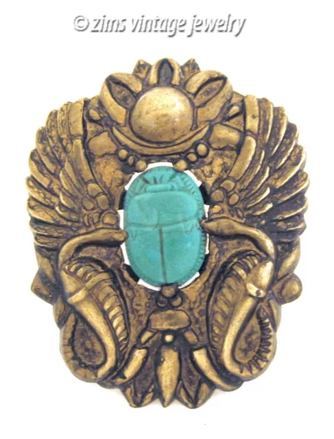 1930’s ART DECO Egyptian revival SCARAB Brass winged Snake serpent Pin BROOCH