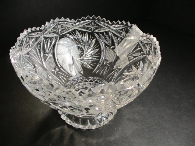 Vintage American Brilliant Period Cut Glass Bowl W/ Sawtooth Edge 2
