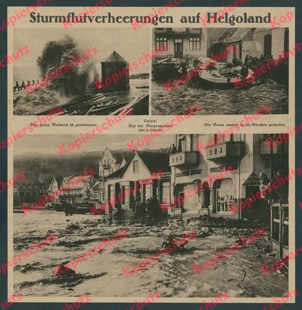 Schensky Helgoland Sturmflut Unterland Straßen Boote Bollwerk Kurpromenade 1926