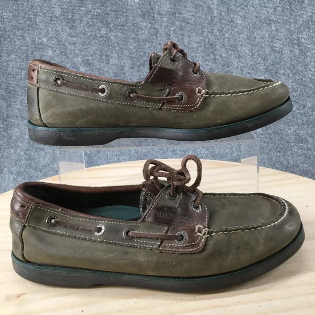 GH Bass Co Shoes Mens 9.5 W Wide Boat Casual Flats Green Leather Moc Toe Lace Up