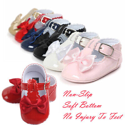 Newborn Infant Baby Girl Spanish Style Patent Pram Shoes Bowknot Shoes Mary Jane