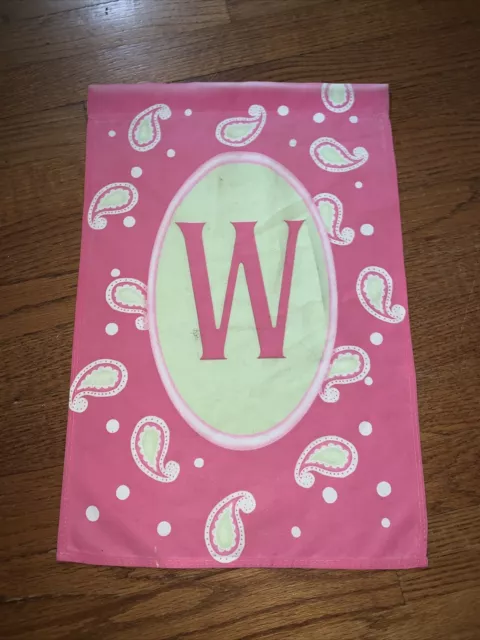 Initial W Paisley Pink Green Letter W Garden Flag Used for 6 months 💗174
