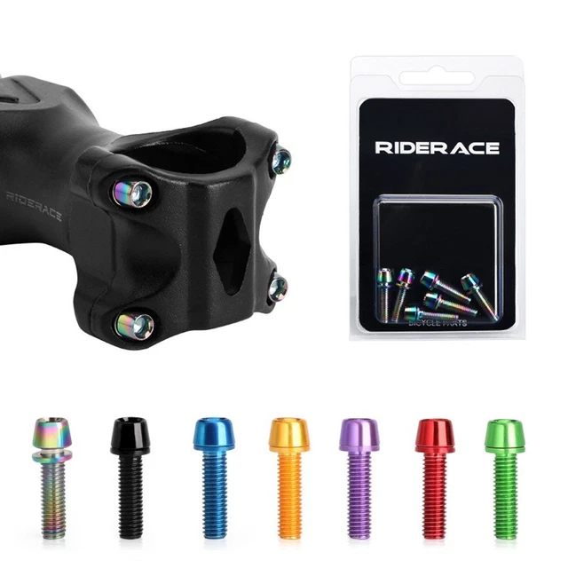 KOOZER Lot De 6 Boulons De Tige De Vélo En Titane M5x16 Mm Coniques Avec Rondelles – Multicolore Arc-en-Ciel, Ultra Légers Et Résistants
