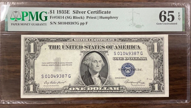 1935E  $1 Silver Certificate Fr#1614 (SG Block) PMG 65 Gem Uncirculated EPQ