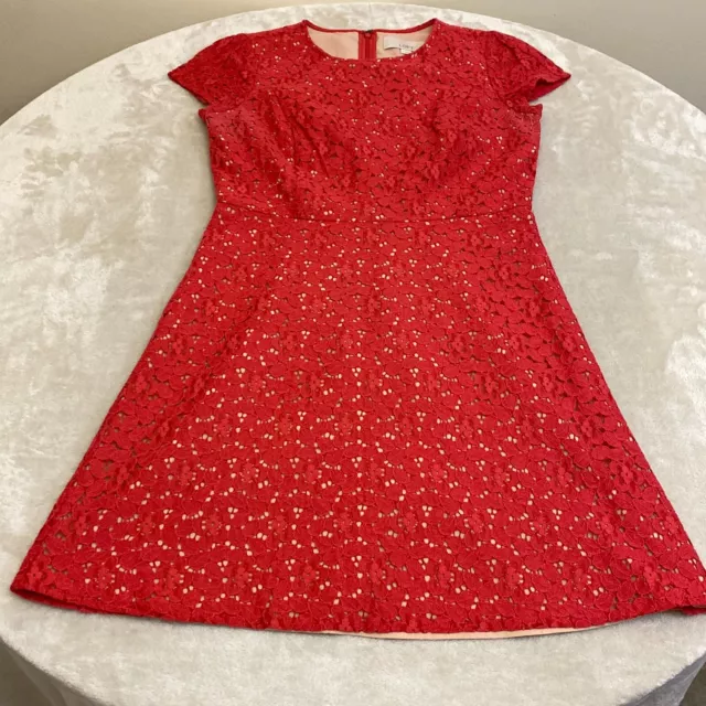 Ann Taylor Loft Womens Red Lace Cap Sleeve Overlay Fit & Flare Dress Size 4