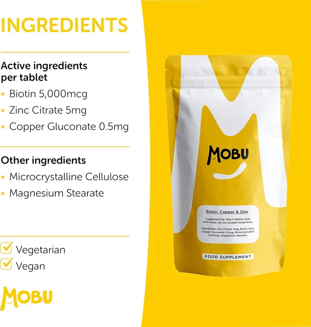 BIOTIN ZINC AND Copper Hair Growth Supplement 120 Tablets Vegan