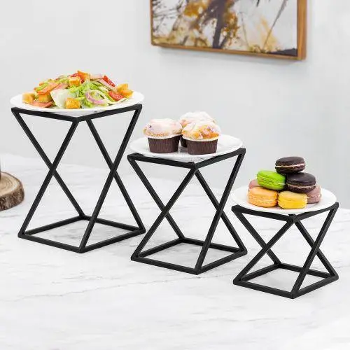 Geometric Matte Black Metal Pizza Riser Racks/Food Display Stands, Set of 3
