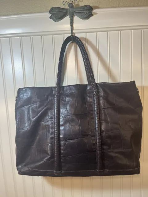 Falor Leather Bag Croc Embossed Genuine Leather Tote Handbag Purse Italy