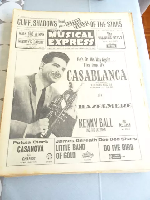 NME New Musical Express Apr 12th 1963 Cliff Richard Shadows Kenny Ball