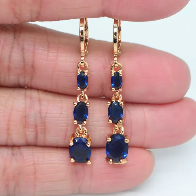 18K Yellow Gold Filled Women Fashion Oval Blue Mystic Topaz Dangle Earrings