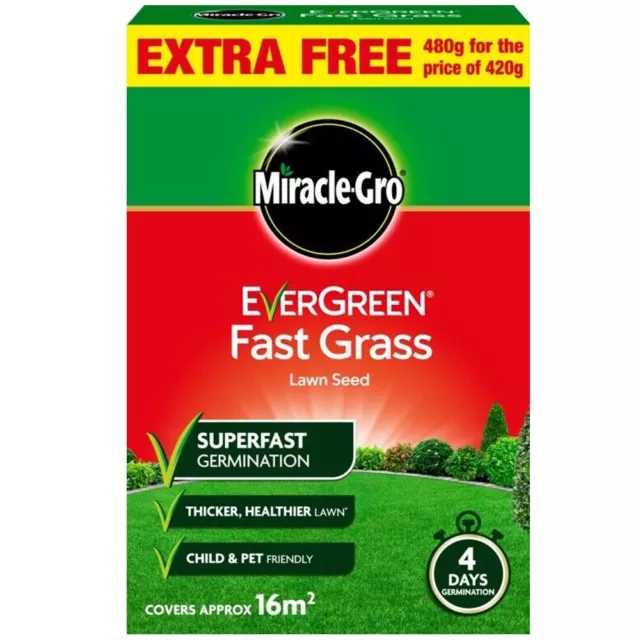 Miracle Gro Evergreen Fast Grass Thick Lawn Seed Fast Germination 16m2 480g