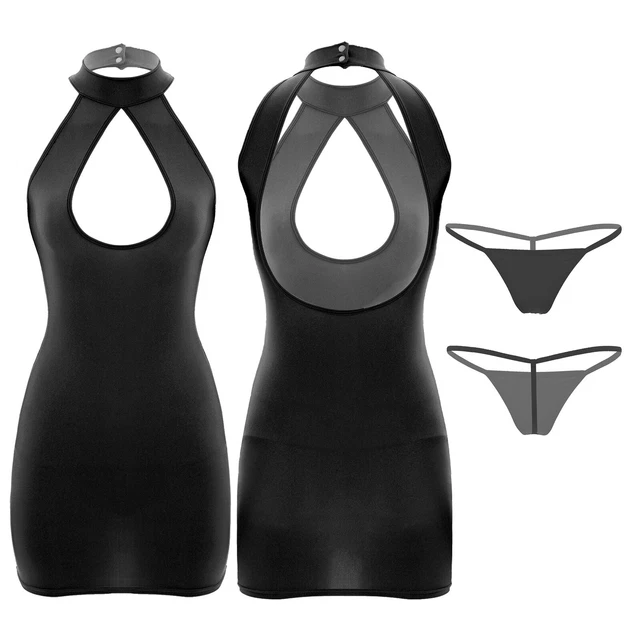 Sexy Women Halter Neck Y2k Sleeveless Backless Bodycon Mini Dress Keyhole Party