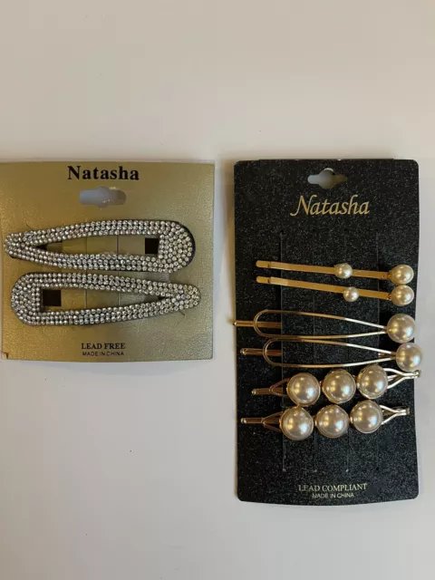 NWT Tasha Nordstrom Hair Pins Lot Of 2 Gold Pearls & Rhinestone Party