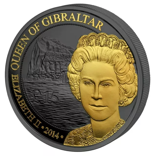 2014 1 Oz Silver £15 QUEEN OF GIBRALTAR Golden Enigma Coin WITH COA # 2.