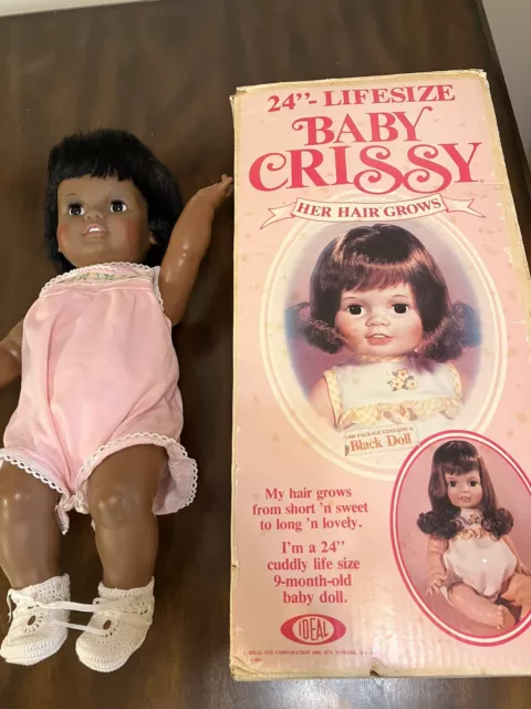 Vintage Ideal Black African American Baby Crissy Doll Original Outfit & Box 24”