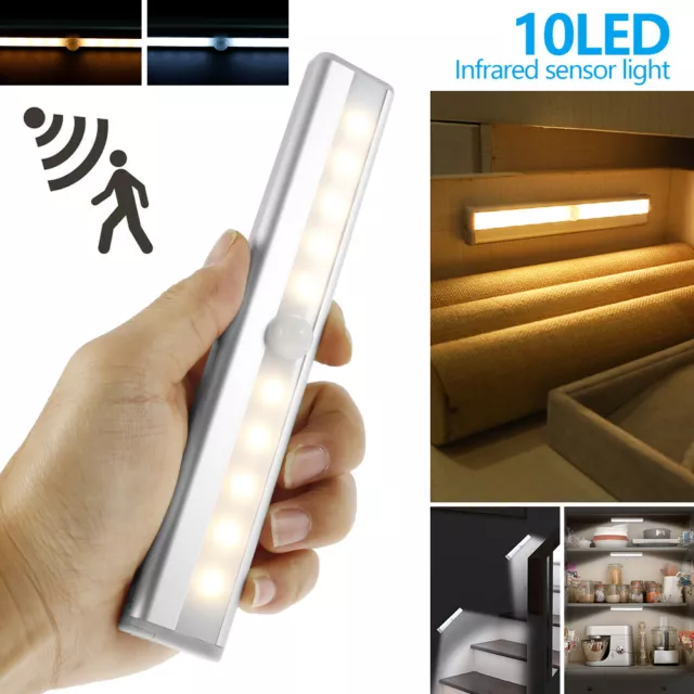 3X Motion Sensor Light Cabinet 10 LED Light Battery PIR Wardrobe Cupboard Light❂