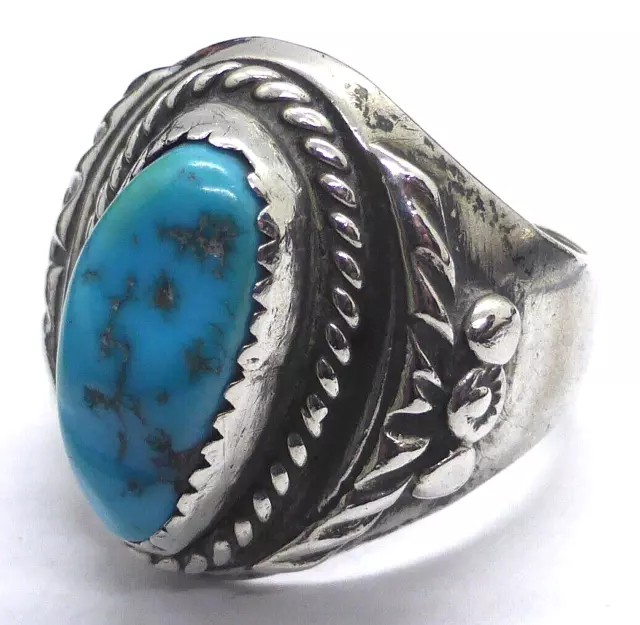 Vintage Native American Navajo Silver Turquoise Ring Large Size T Mens Handmade
