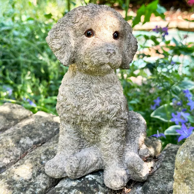 Brown Cockapoo Dog Ornament Resin Textured Sitting Puppy Sculpture Figurine Gift