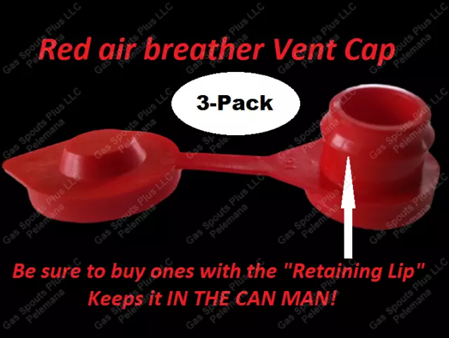 3-Pack-GAS-CAN-RED-VENT-CAPS-Air Breather FIX YOUR CAN GLUG-Wedco-Blitz-Scepter