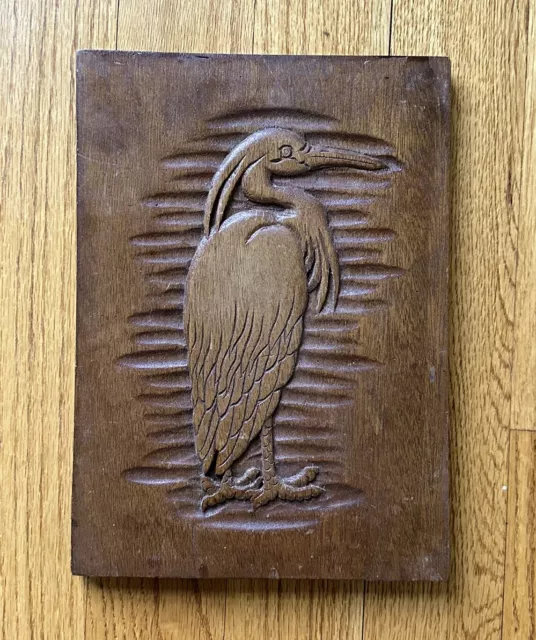 Vintage Wooden Heron Hand Carved Hanging Plaque Wall Art Beach Cabin Decor