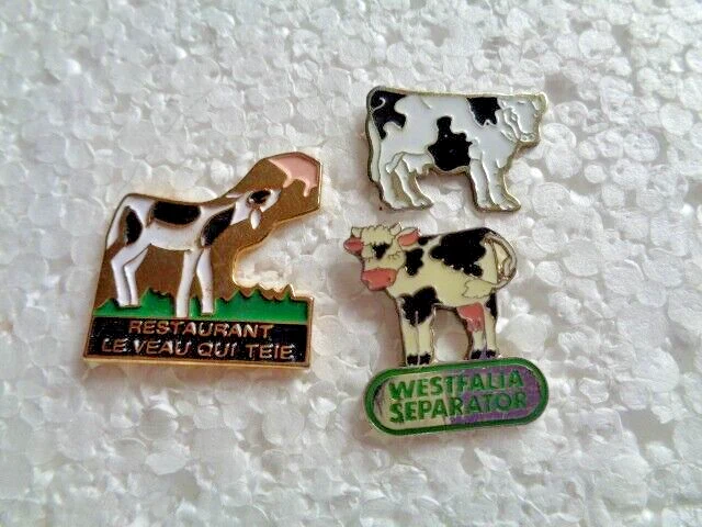 Job lot of 3 Cow Bovine shaped farming metal lapel pins