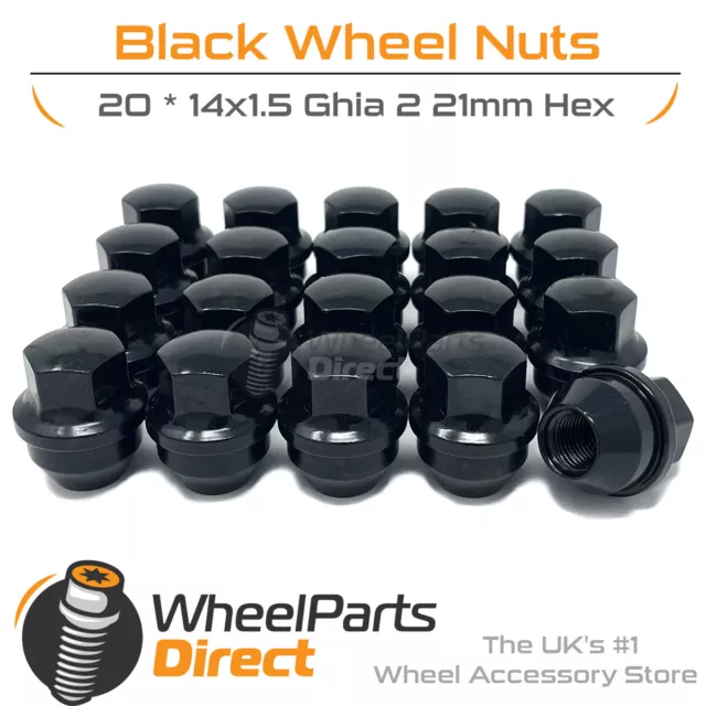 Wheel Nuts (20) 14x1.5 Ghia 2 Black for Tesla Model S 12-20 on Original Wheels