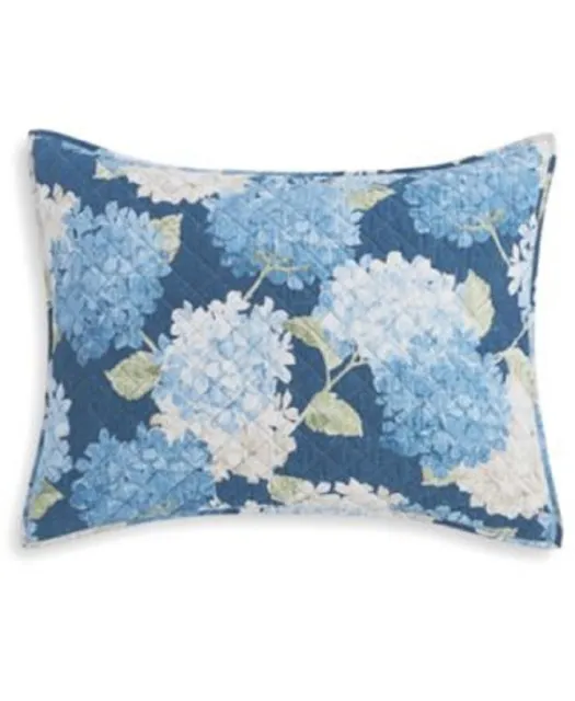 Martha Stewart Standard Pillow Sham Blue Hydrangea Floral Reversible Check