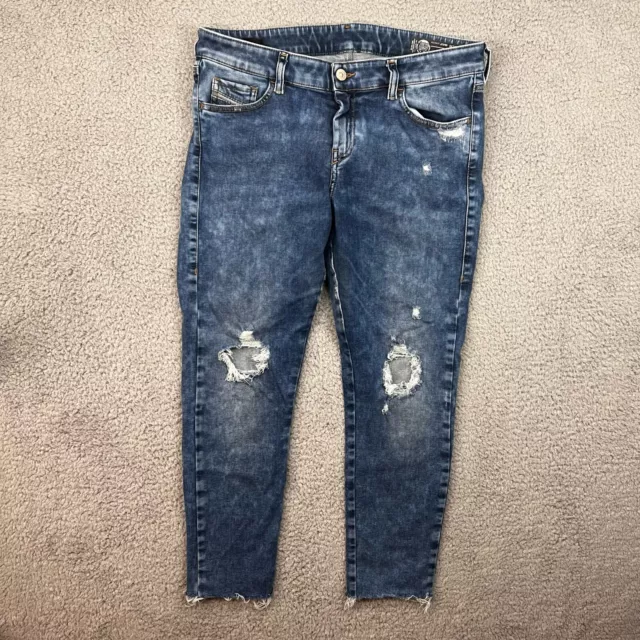 Diesel Slandy Super Slim Skinny Regular Waist Jeans Womens 32 (32x24) Acid Wash