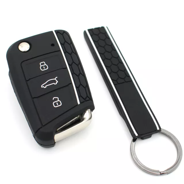 Housse de clés VB + Keytag noir/blanc protection silicone clé de voiture Cover 2
