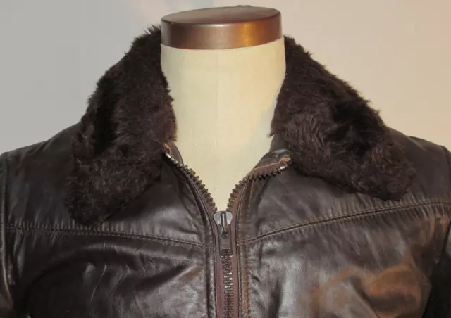 MEN'S VINTAGE 1980s 'CHESS KING' BROWN LEATHER BOMBER JACKET! FAUX FUR COLLAR 38 3