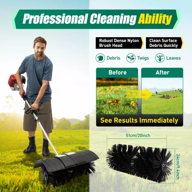 2Stroke Handheld 52CC Gas Power Sweeper Driveway Turf Grass Snow Cleaner Machine