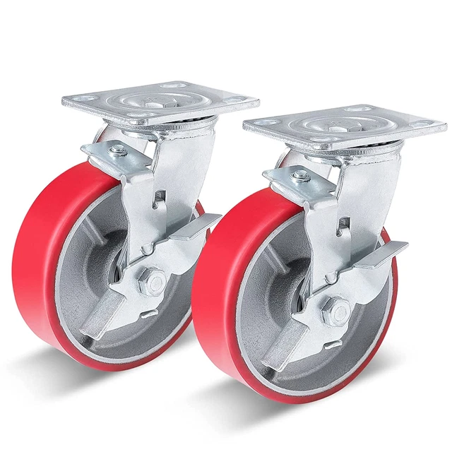 6 Inch Industrial Casters Heavy Duty No Noise Polyurethane Wheel on Steel Hub, 1