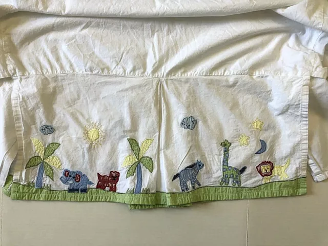 Pottery Barn Kids Crib Skirt Jungle Zoo Animals White Green Bedding Dust Ruffle