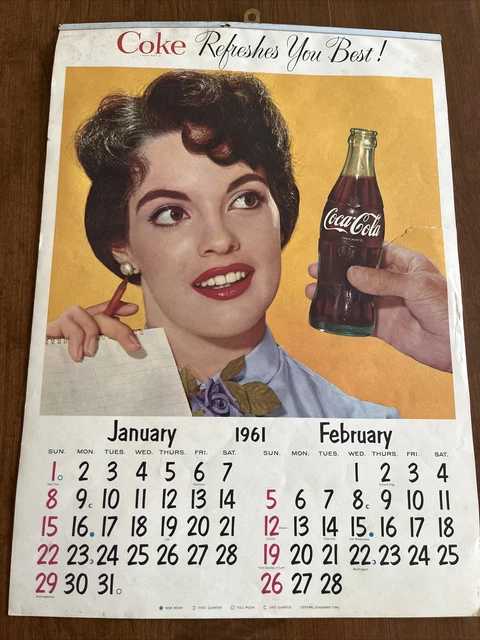 Original 1961 Coca-Cola Wall Calendar (17in by 12in) in Very Good Condition