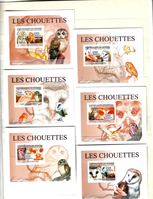 Guinee Guinea 2009 Owls Minisheets Blocs  Chouettes Serie Complete Complet Set