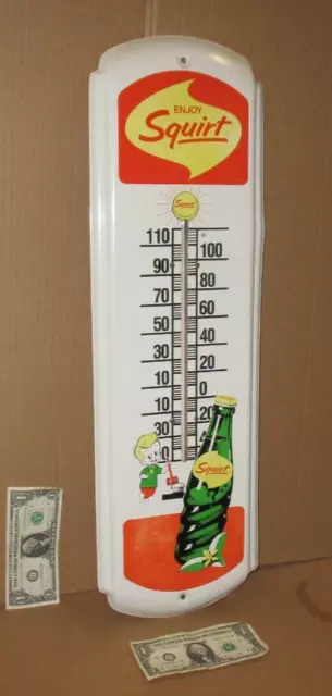 SQUIRT -Pics Boy uses Sledge to make Squirt Circle Ring VINTAGE THERMOMETER SIGN