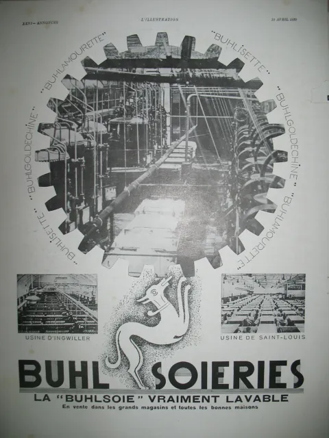 Publicite De Presse Buhl Soieries Soie Usine Ingwiller French Ad 1930