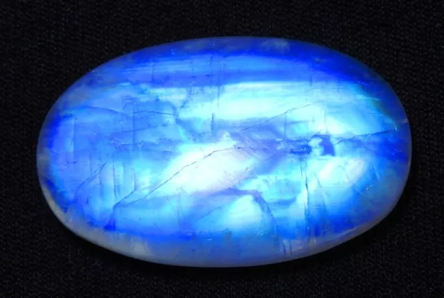 32 Ct 7X19X29 mm Natural BLUE RAINBOW MOONSTONE Oval Cabochon Gemstone SG-81