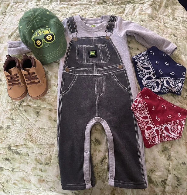 John Deere Coveralls 9-12 Months, Cap, Bandana Bib, Carters Boots, Baby Boy Lot