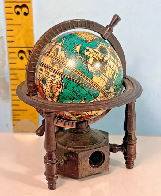 Vintage Old World Map Globe Brass Pencil Sharpener Made in Hong Kong