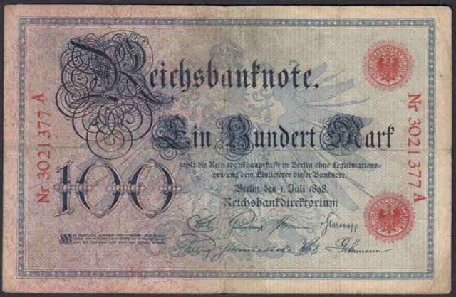 Reichsbanknote 100 Mark 1898 Ro 17 Pick 20 UDR B Serie A - F (4)     (28283