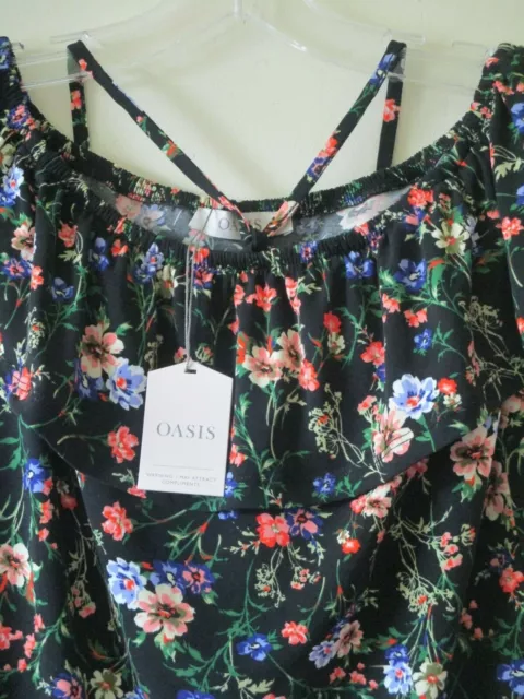 OASIS TOP Blouse BLACK BARDOT HALTER FLORAL DITSY  Sz XS 8 10 NEW 2