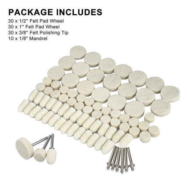 100Pack Soft Wool Felt Buffing Polishing Pads Wheel Cone Tips Bob Tool