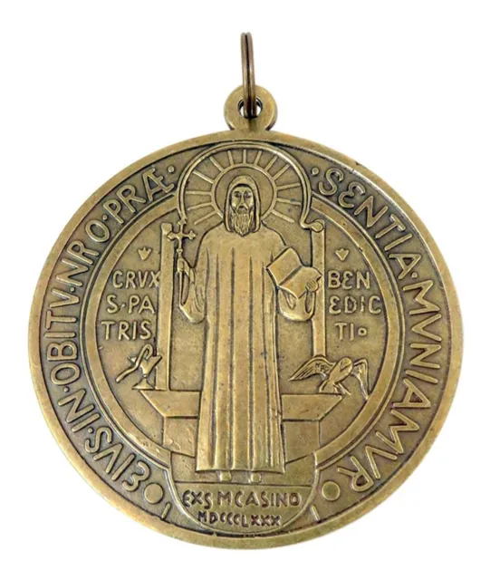 Bronze Toned Base Saint Benedict Evil Protection Wall Hanging Door Medal, 4 Inch