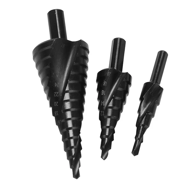 3PCS 4-32MM HSS Step Drill Bit Set Nitrogen High Speed Steel Spiral N6J5