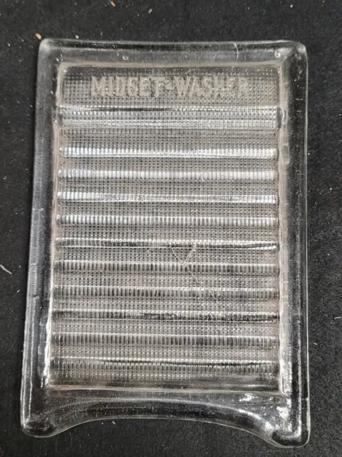 Antique Midget Washer Glass Washboard Ribbed 1940 Clear Solid 9"