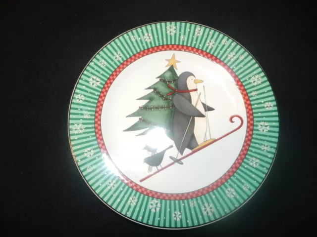 Sakura Debbie Mumm PENGUINS Skier Dessert Salad Plate Christmas Replacement