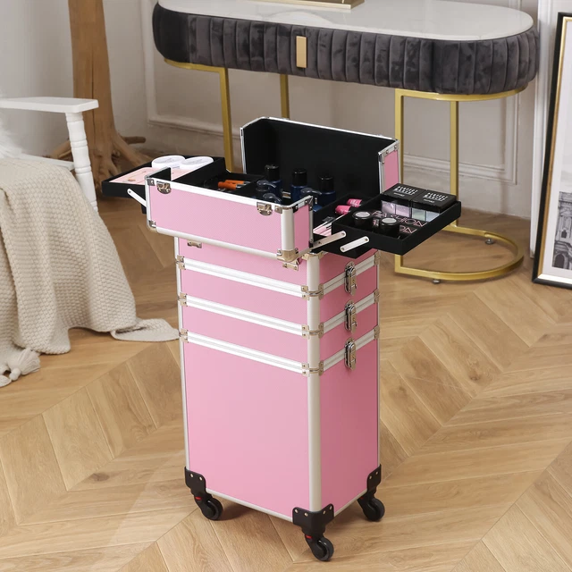 4 in 1 Pro Hairdressing Makeup Vanity Case Rolling Trolley Cosmetic Storage Box