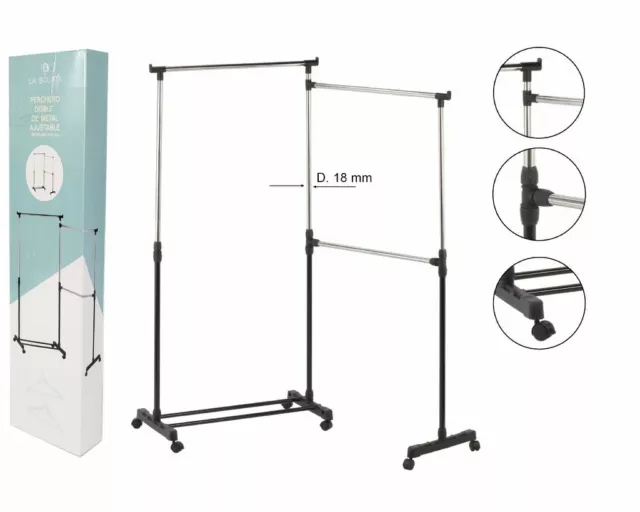 Stender Stand Portemanteau Porte-Manteau Double Avec Petites Roues Réglable Dfh