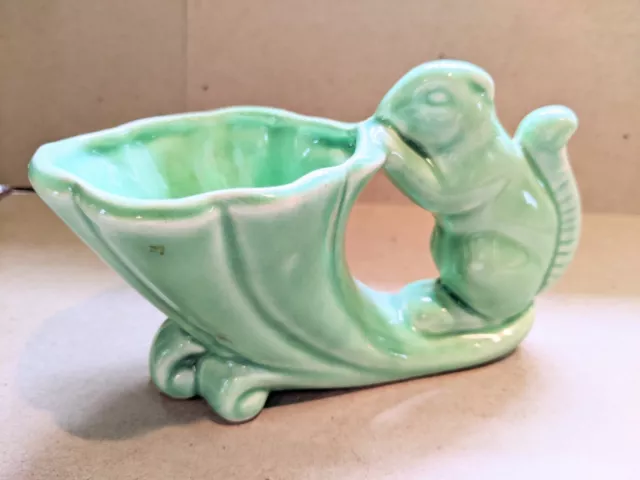 Vintage Pottery Planter Green Squirrel and Cornucopia